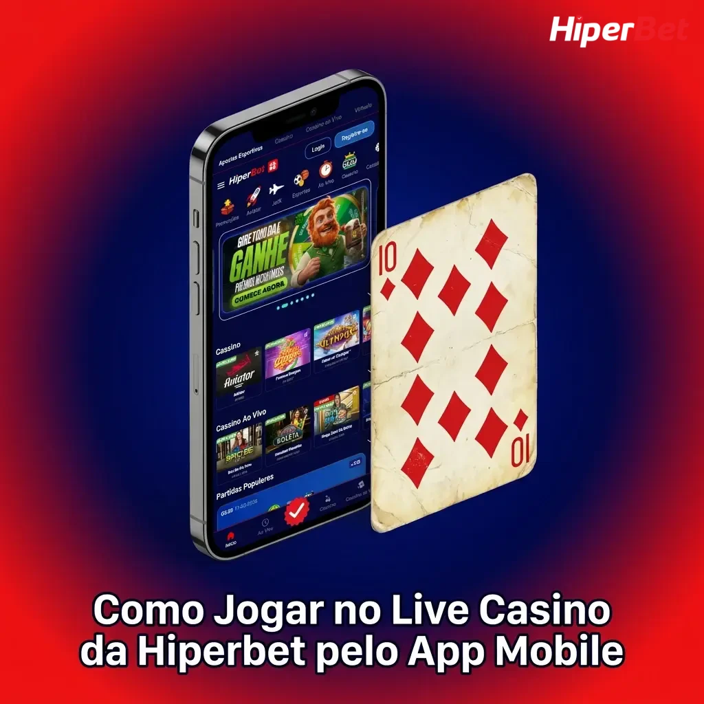 Jogador acessando o live casino da Hiperbet pelo app mobile, com mesas ao vivo na tela do celular.