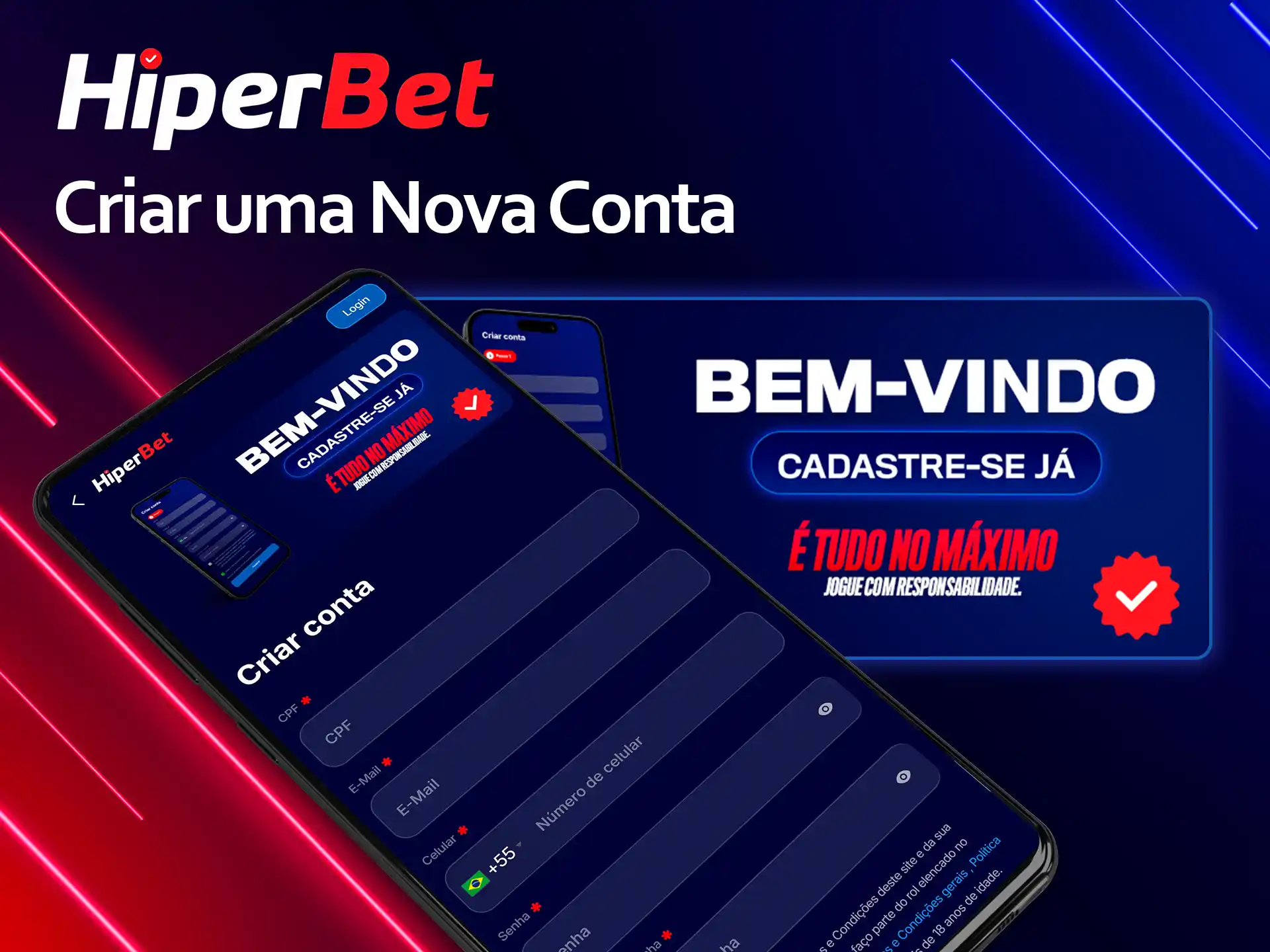 Crie sua conta pelo aplicativo Hiperbet facilmente.