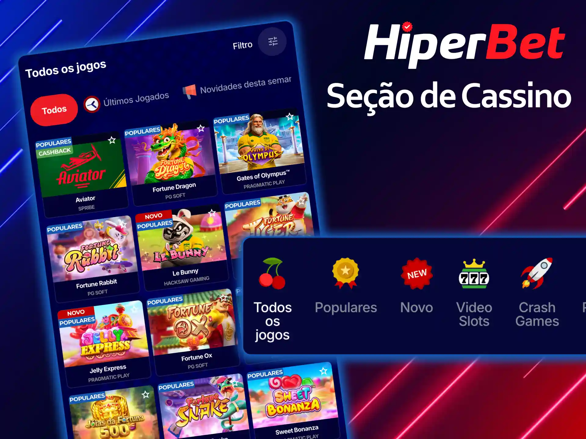 Explore a emocionante seção de cassino da Hiperbet no aplicativo oficial móvel.