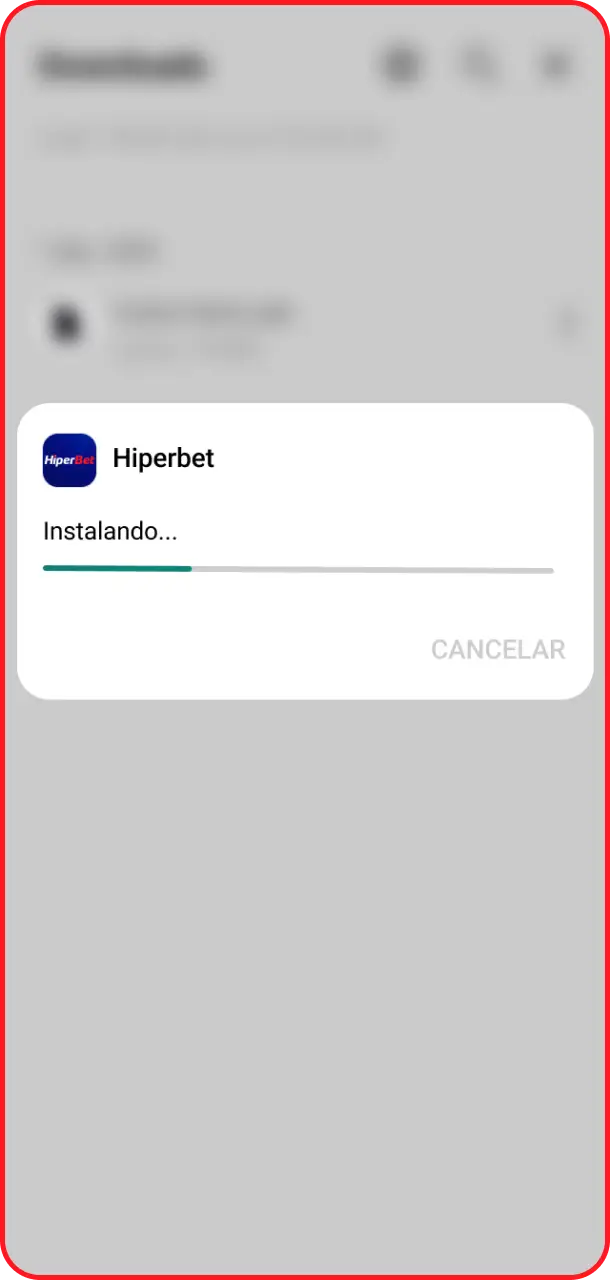 Inicie a instalação do arquivo baixado em seu aparelho para usar o Hiperbet app.