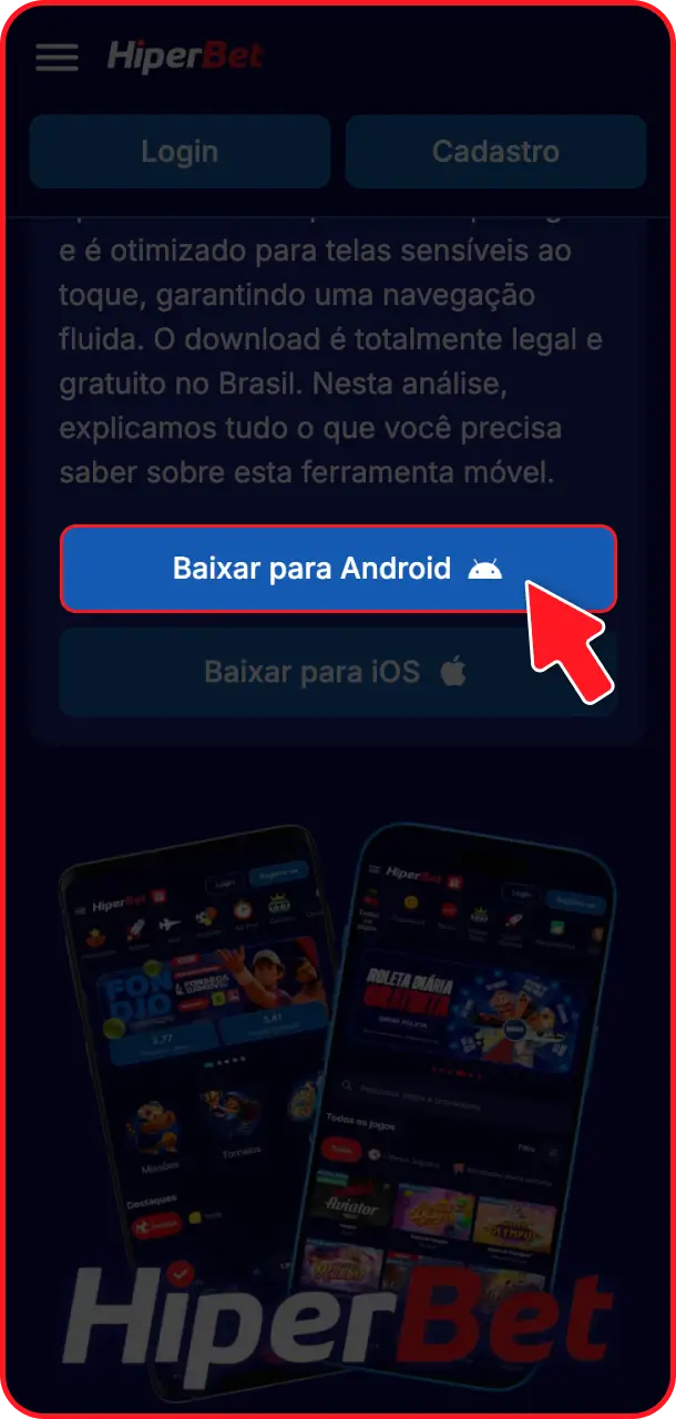 Toque no botão de download para salvar o arquivo do Hiperbet app.