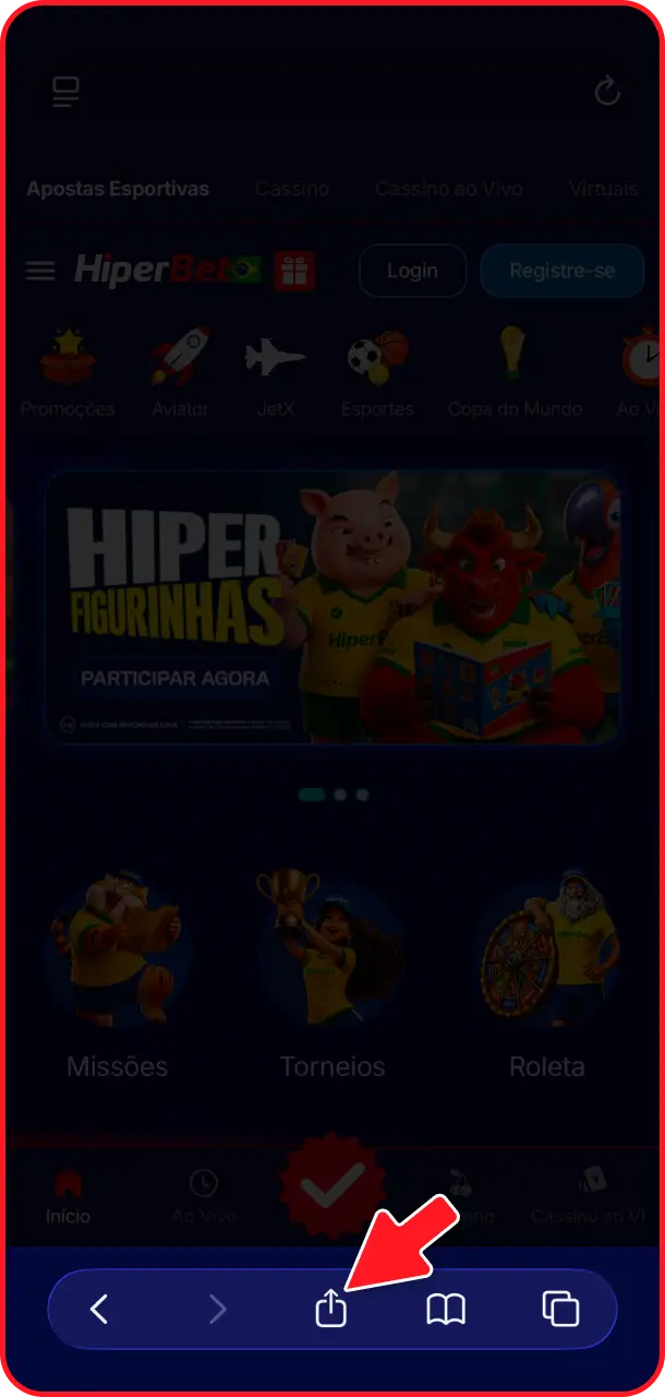 Acesse o botão compartilhar no seu navegador móvel usando o Hiperbet app.