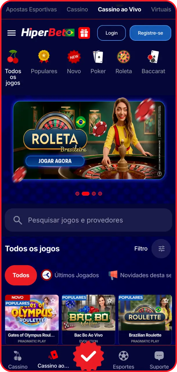 Acesse a mesa de cassino ao vivo pelo Hiperbet app com dealers reais.
