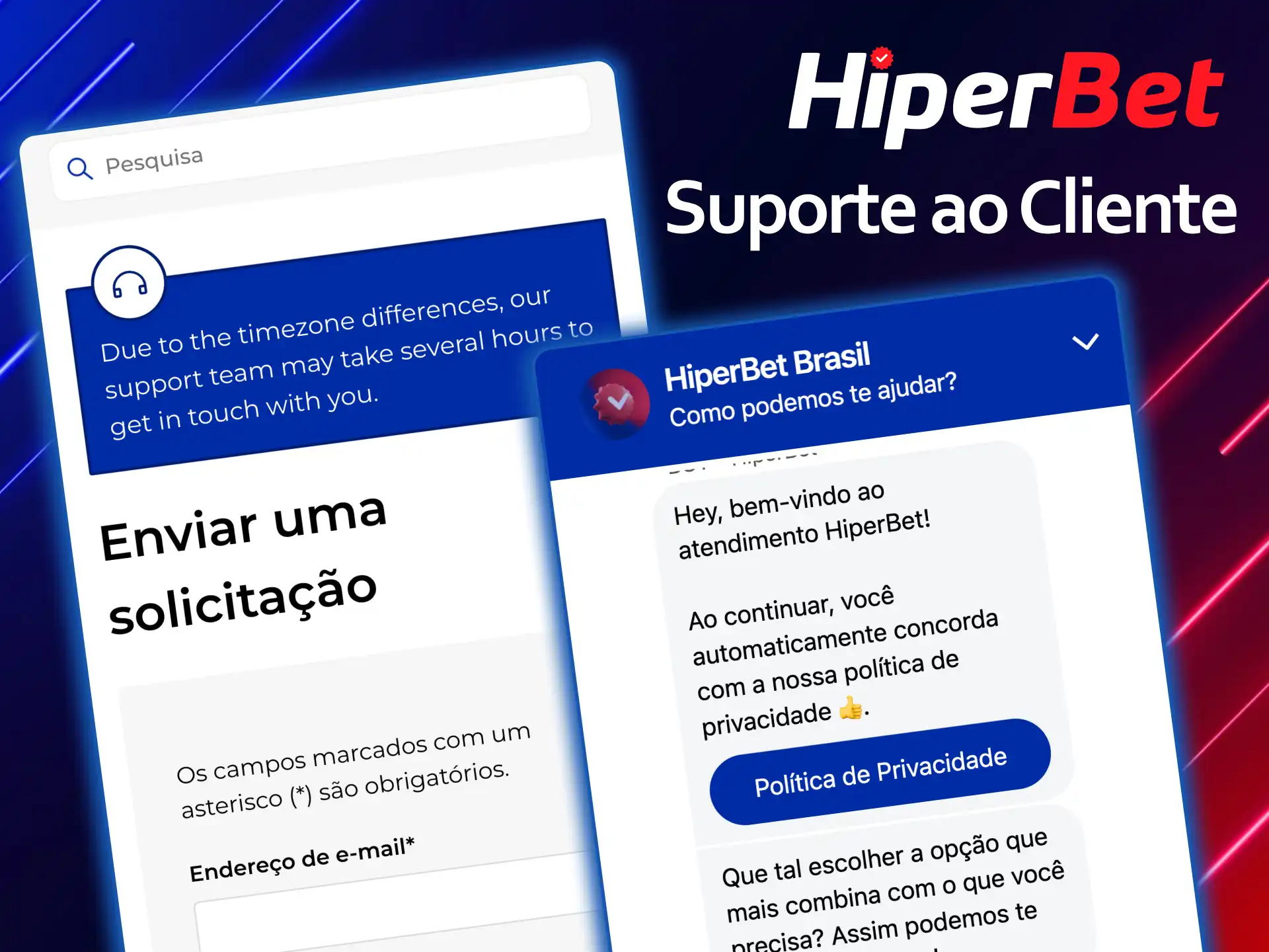 Entre em contato com o suporte ao cliente pelo aplicativo Hiperbet para tirar dúvidas.