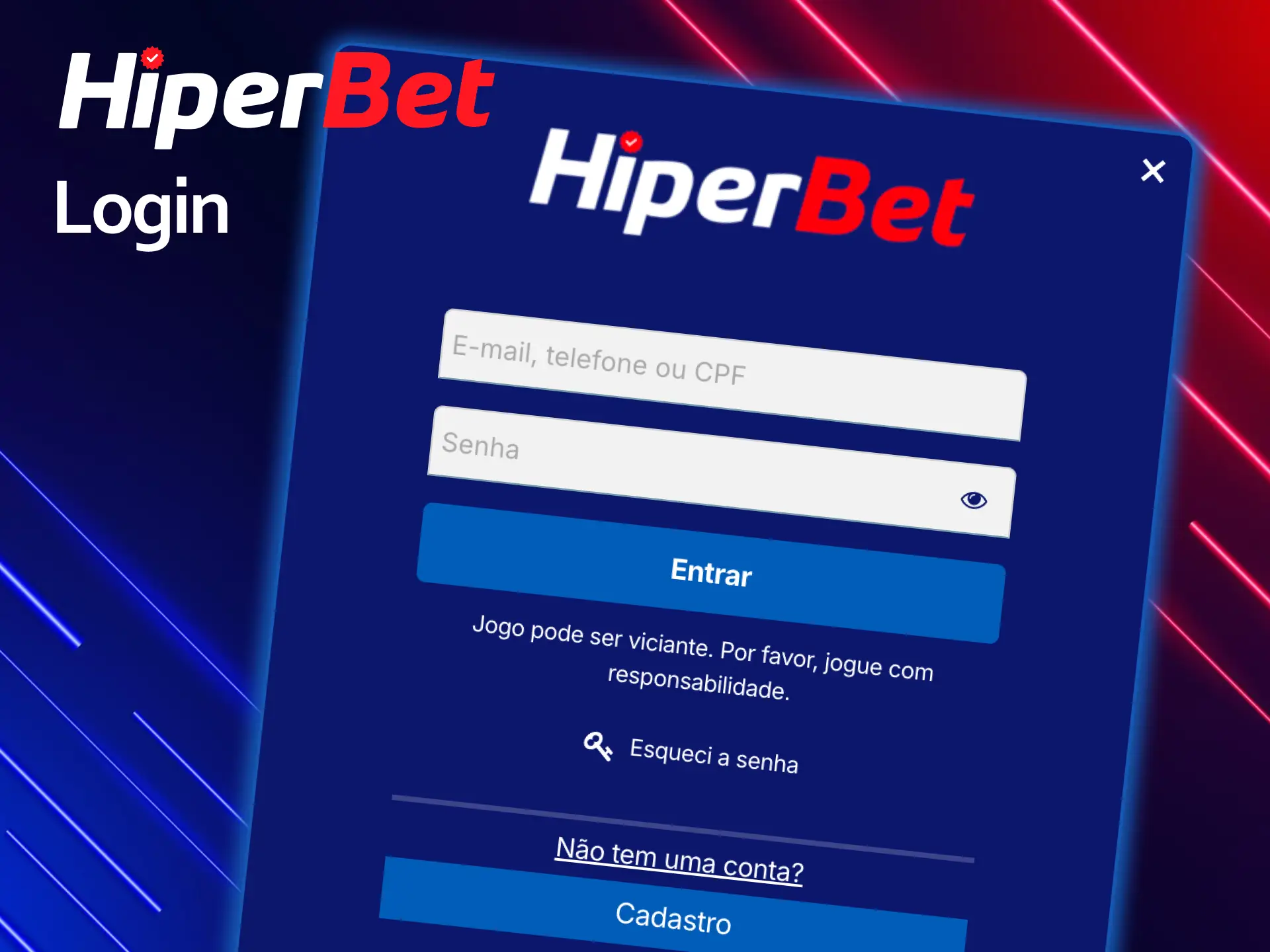 Realize o login na sua conta Hiperbet cadastro para começar a apostar.