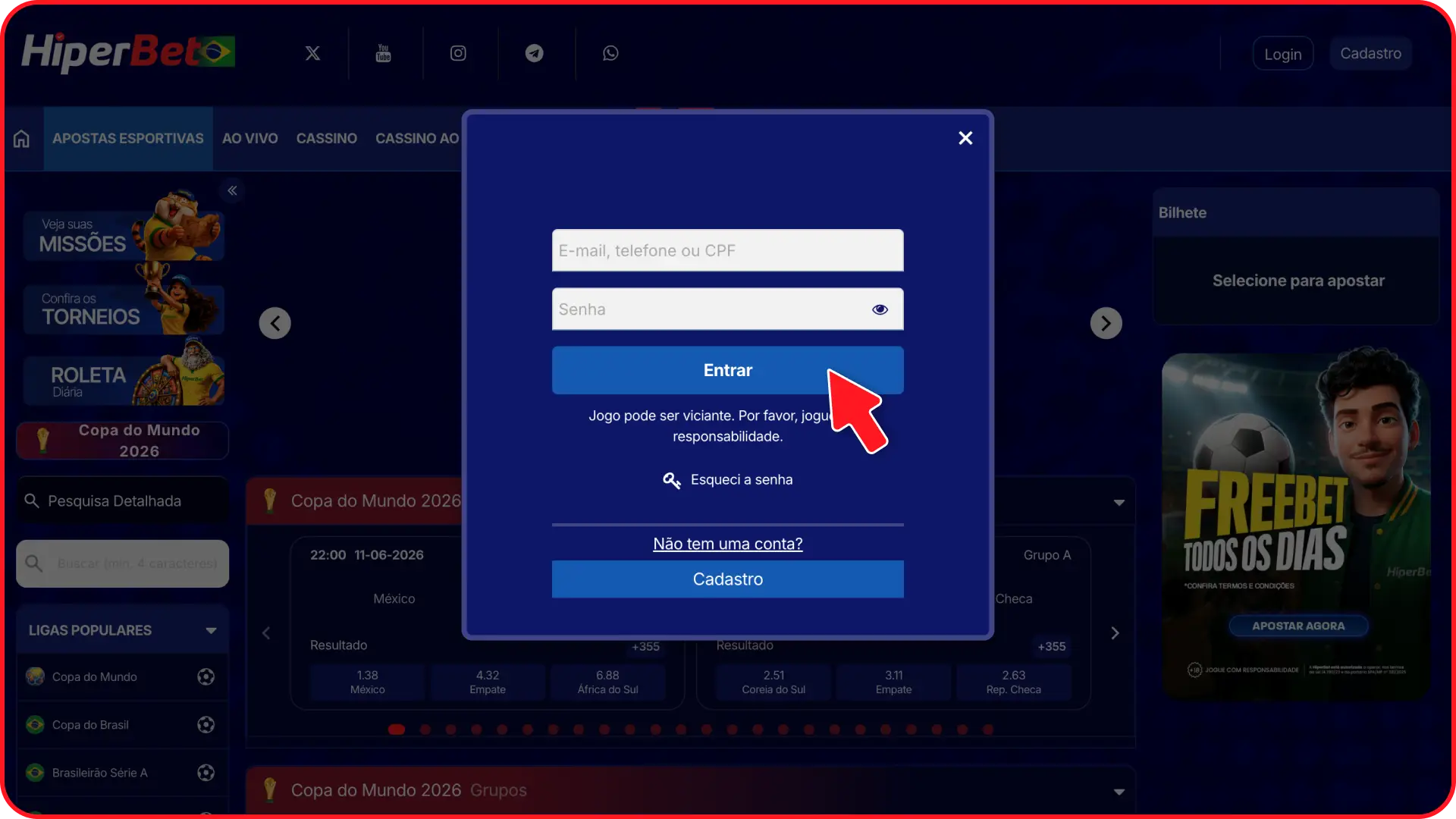 Acesse a plataforma oficial do Hiperbet main para iniciar seus palpites online.