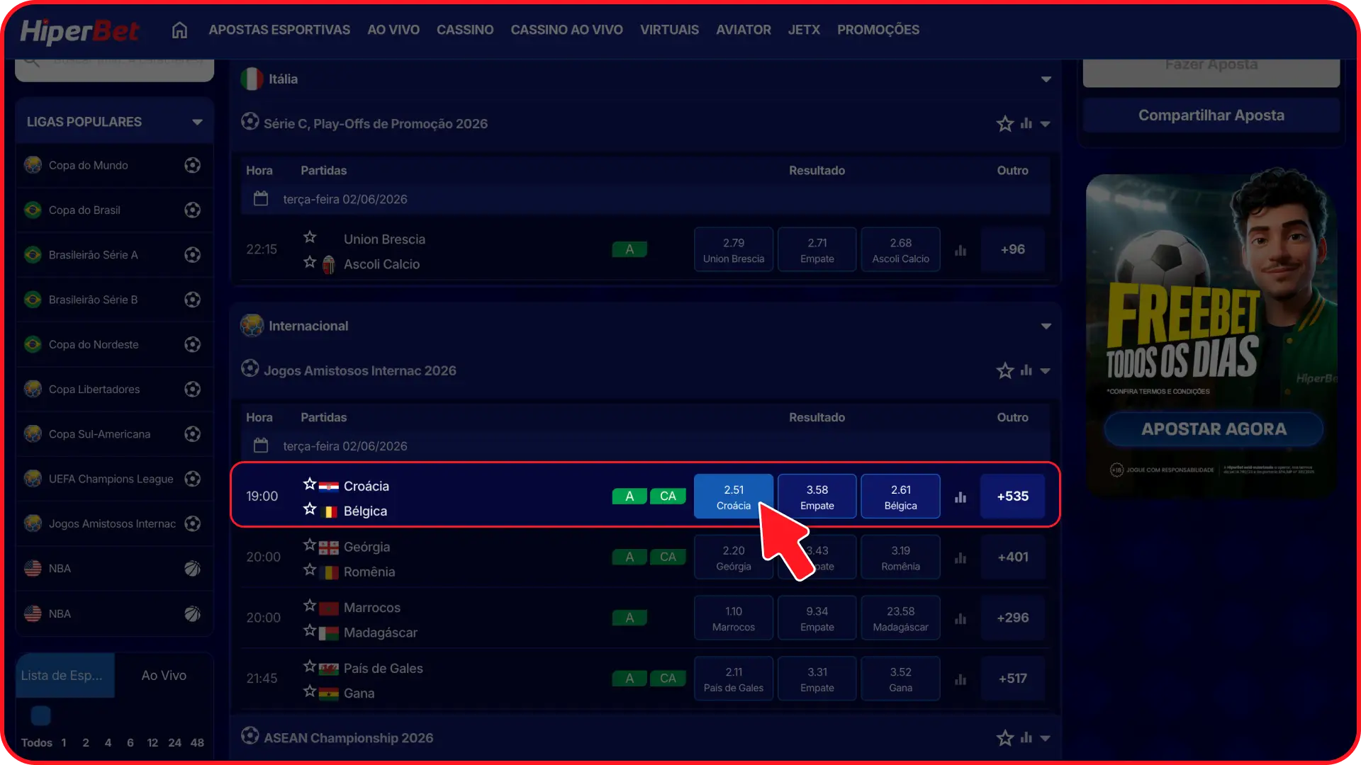 Selecione as odds e o mercado mais vantajoso no Hiperbet main.