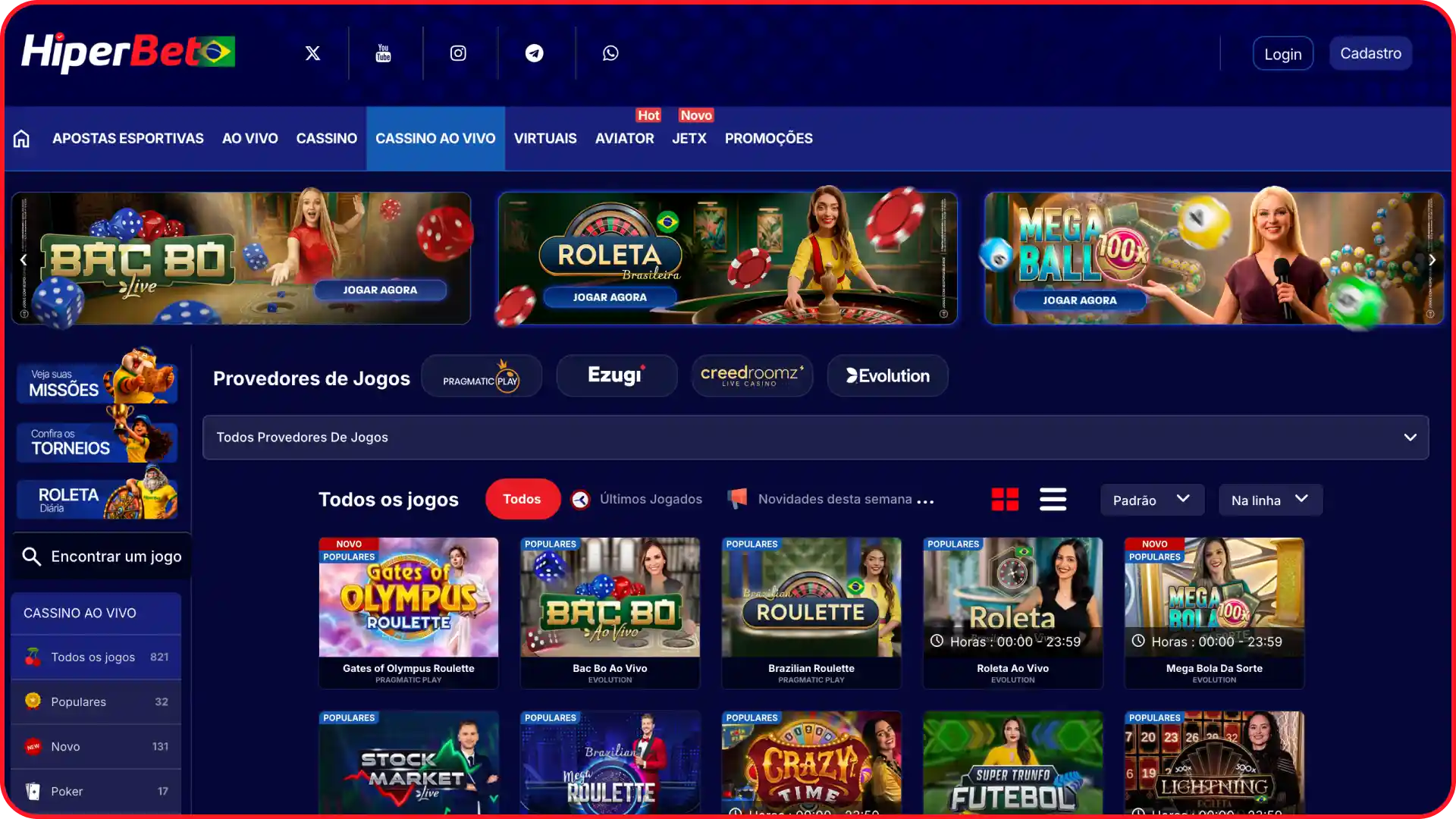 Acesse a seção de cassino ao vivo no Hiperbet main para apostar em tempo real.