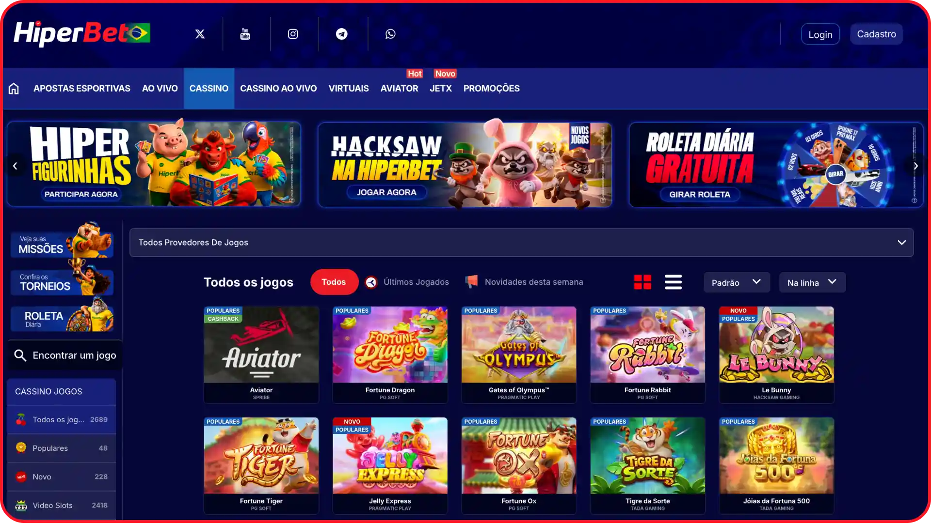 Explore a variedade de jogos eletrônicos disponíveis na página do Hiperbet cassino principal.